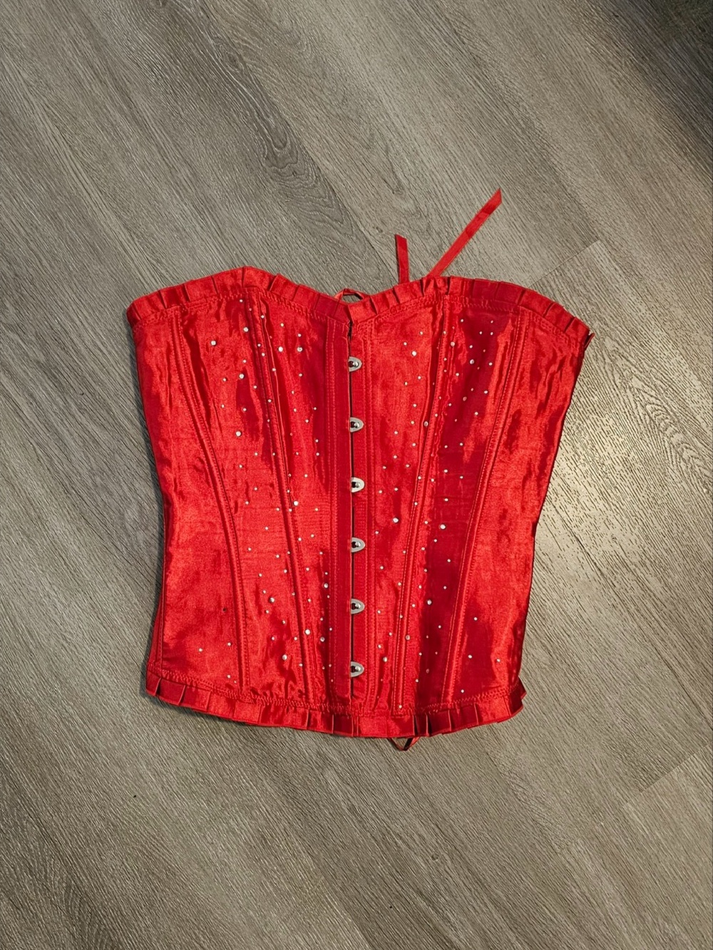 Beautiful Red Satin Corset with Rhinestone Accents Size Large